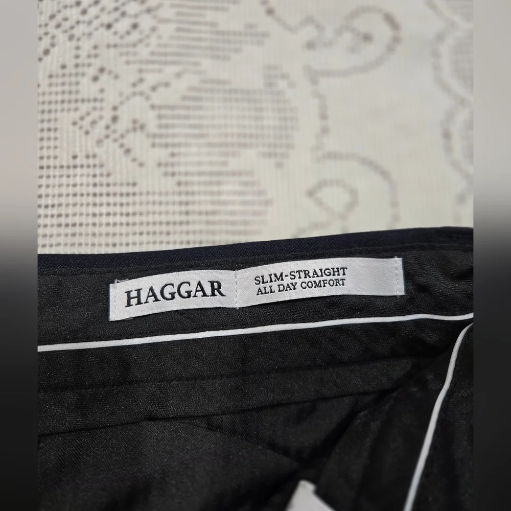 Haggar Mens Dress Straight Slim Pants 36x30 Blue Business Causal Busines